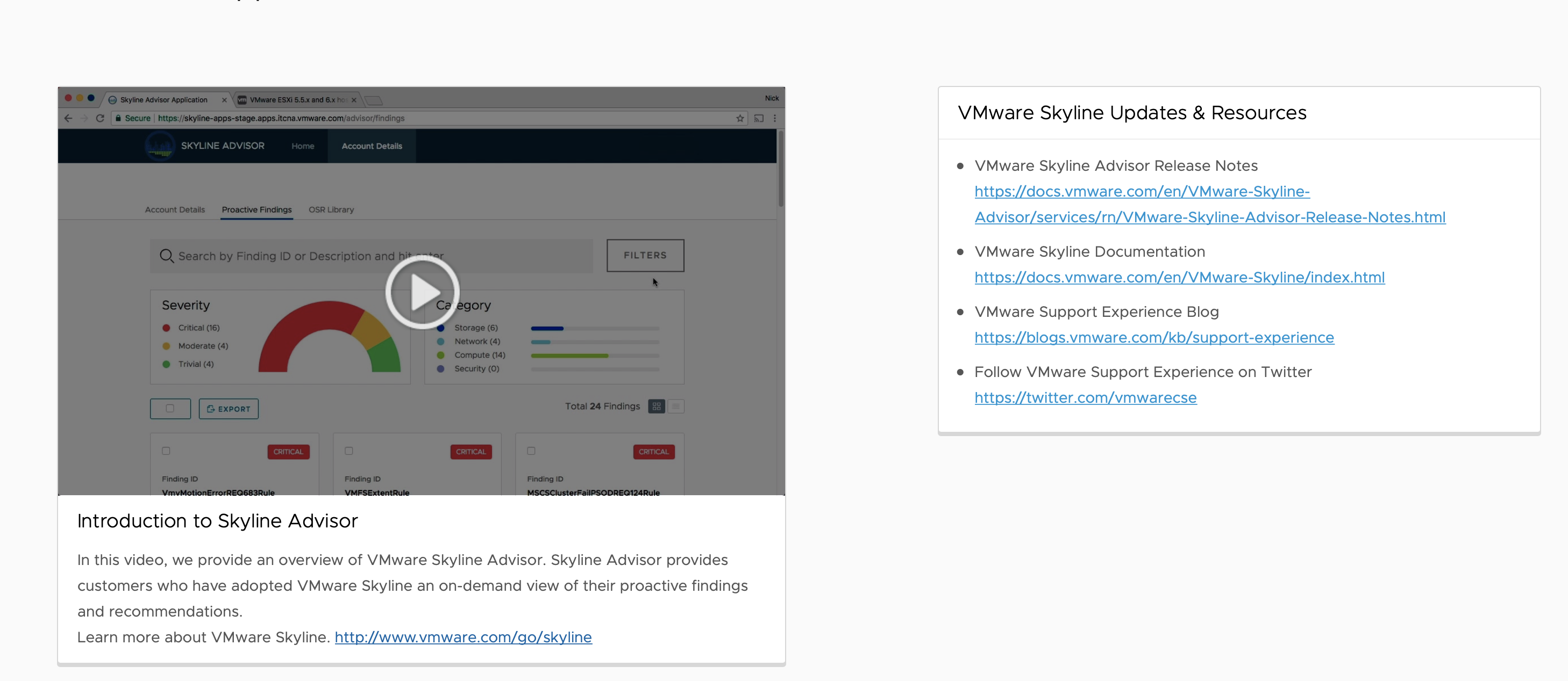 VMware Skyline Home tab
